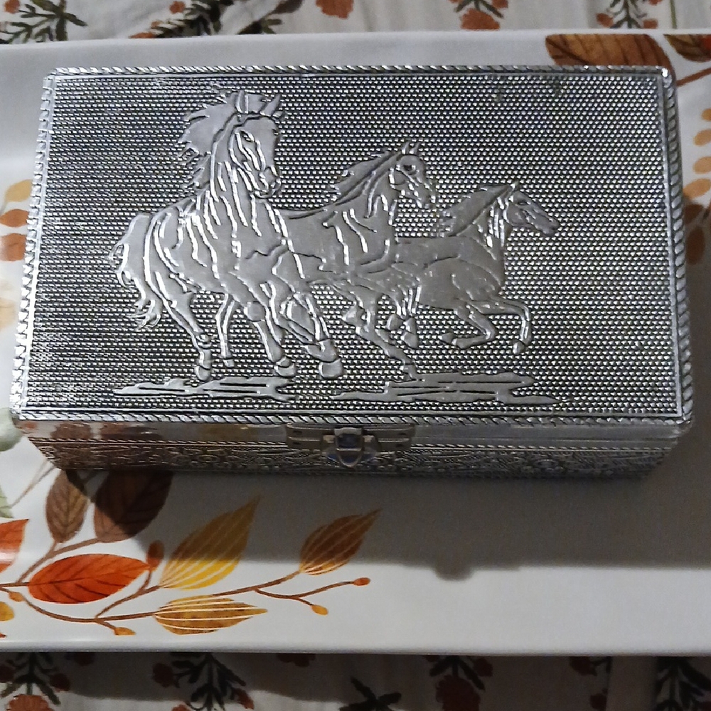 Silver Jewelry Box with Horse Design